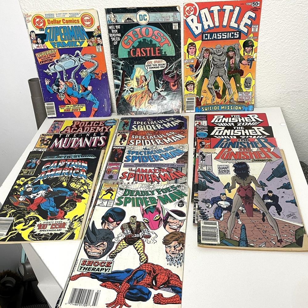 VTG 70s 80s 90s Comics Book Punisher Spider-Man Captain America Superman LOT 15